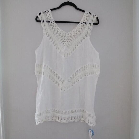 NEW White Crochet Sleeveless Tunic Bathing Suit Cover Up - Picture 3 of 7